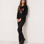 Black Christmas Jumper Sequin Bow Bells