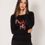 Black Christmas Jumper Sequin Bow Bells