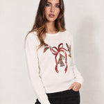 Ivory Christmas Jumper Sequin Bow Bells