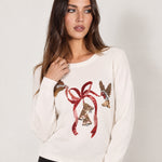 Ivory Christmas Jumper Sequin Bow Bells