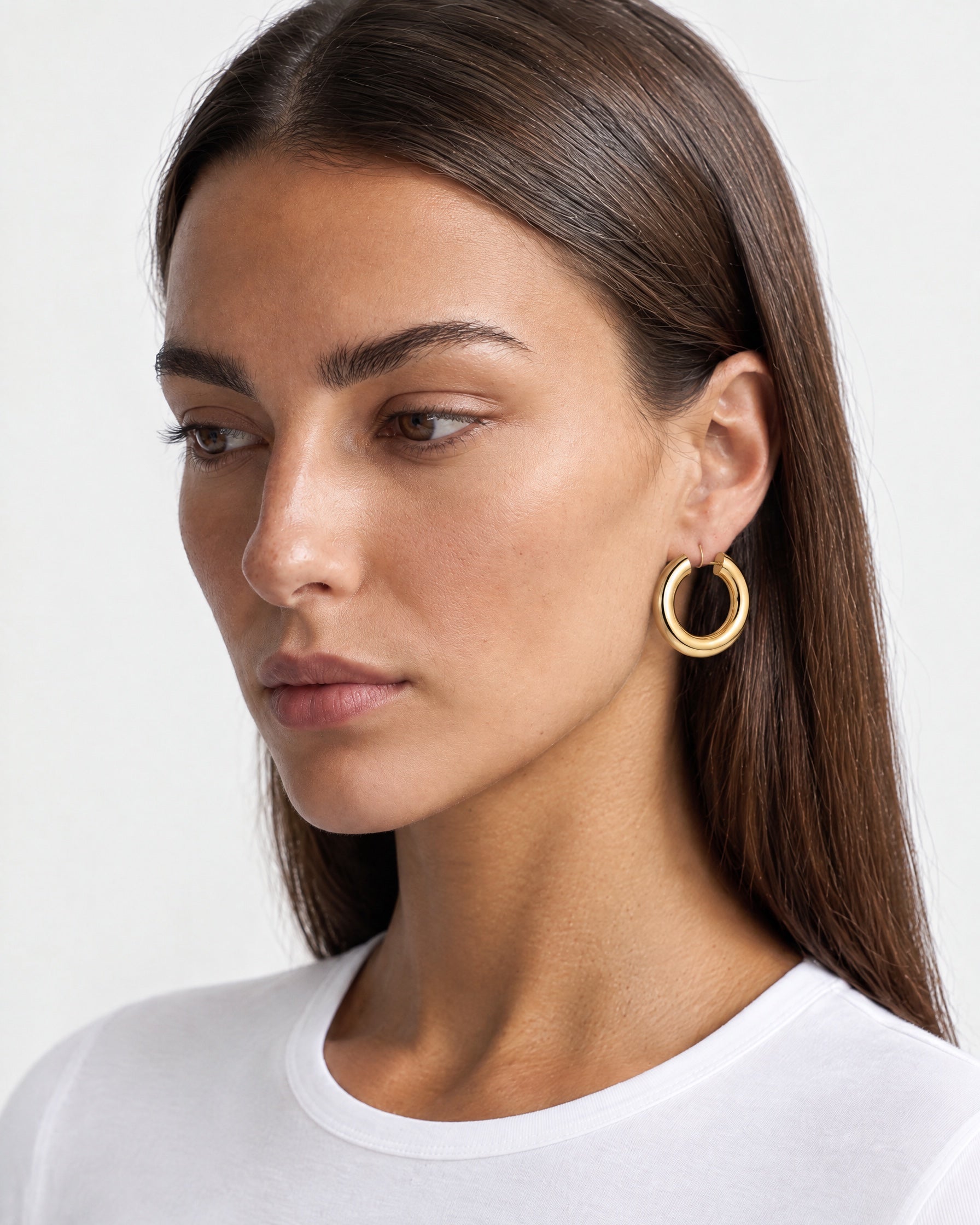 Hoop Earrings Chunky Open Gold Tone Hoops