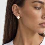 Clover Earrings Gold Tone Mother of Pearl - Gold