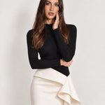 Black Knit Mini Dress Colour Block Ruffle