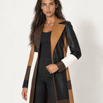 Brown Colour Block Colour Block Coat Long Patchwork