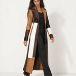 Brown Colour Block Colour Block Coat Long Patchwork