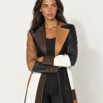 Brown Colour Block Colour Block Coat Long Patchwork