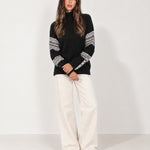 Black Oversized Jumper High Neck with Striped Sleeves