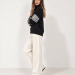 Black Oversized Jumper High Neck with Striped Sleeves