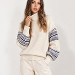 Cream Oversized Jumper High Neck with Striped Sleeves