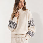 Cream Oversized Jumper High Neck with Striped Sleeves