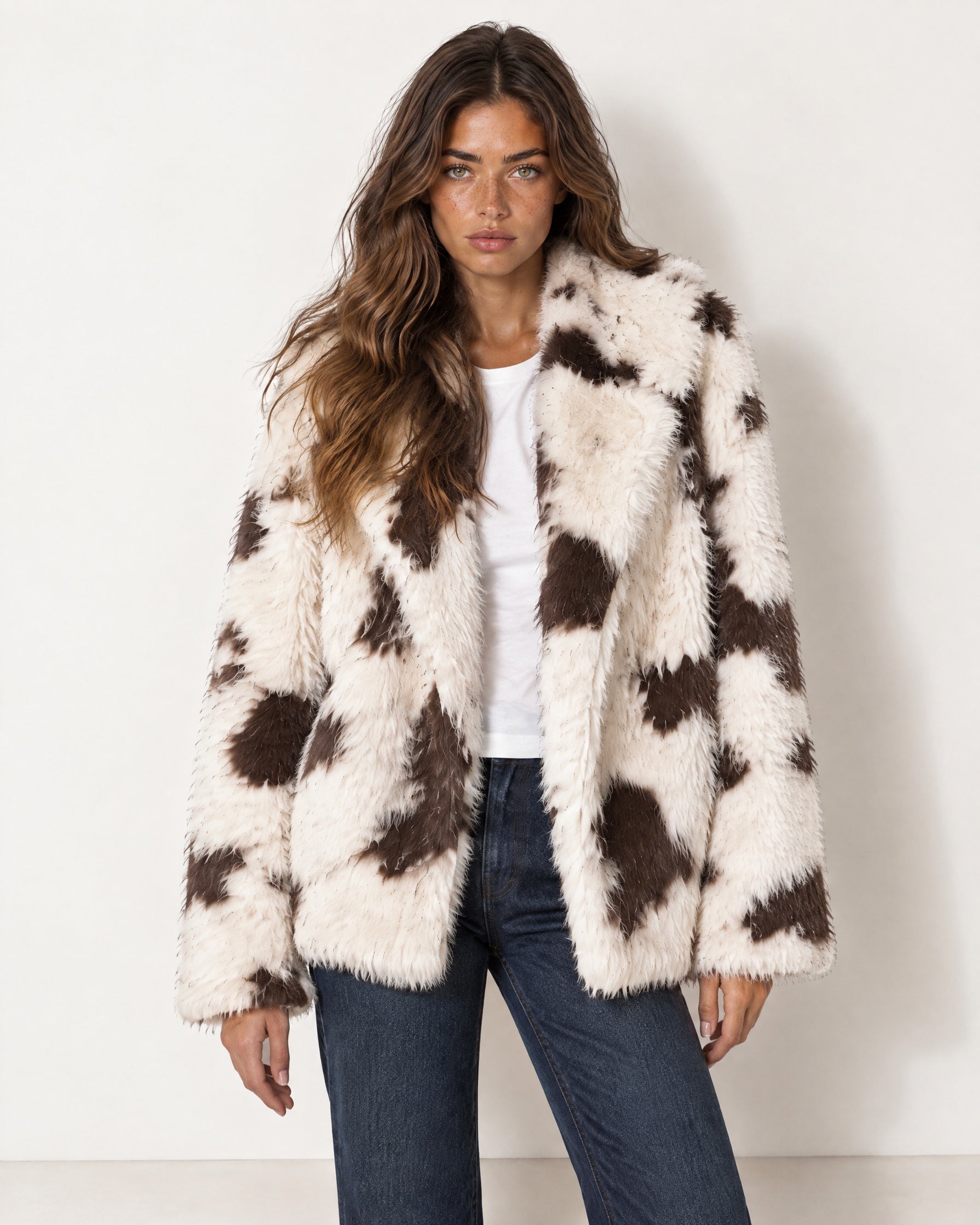 Cow Print Jacket Faux Fur Oversized