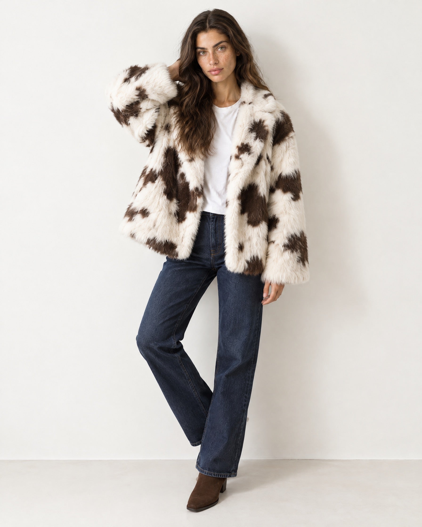 Cow Print Jacket Faux Fur Oversized