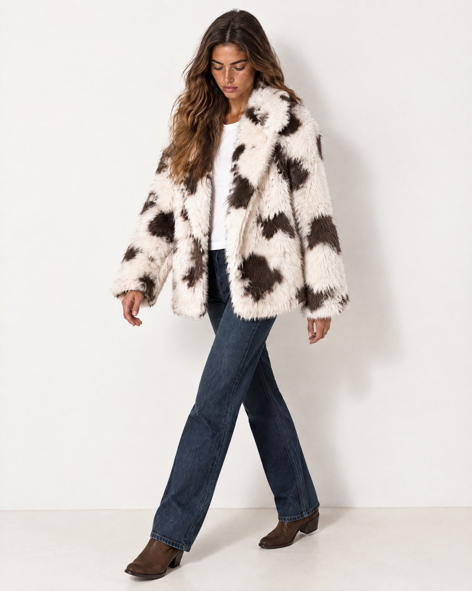 Cow Print Jacket Faux Fur Oversized