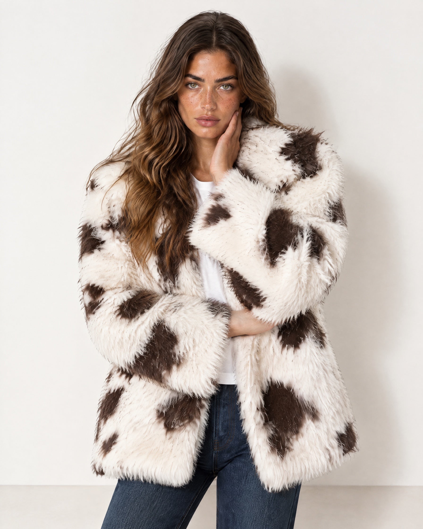 Cow Print Jacket Faux Fur Oversized