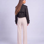 Cropped Utility Trench Coat Women's Belted Autumn Jacket - Black