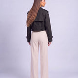 Cropped Utility Trench Coat Women's Belted Autumn Jacket - Black