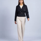 Cropped Utility Trench Coat Women's Belted Autumn Jacket - Black