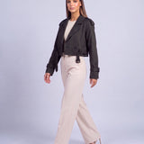 Cropped Utility Trench Coat Women's Belted Autumn Jacket - Black