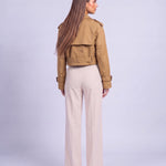 Cropped Utility Trench Coat Women's Belted Autumn Jacket - Brown