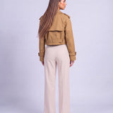 Cropped Utility Trench Coat Women's Belted Autumn Jacket - Brown