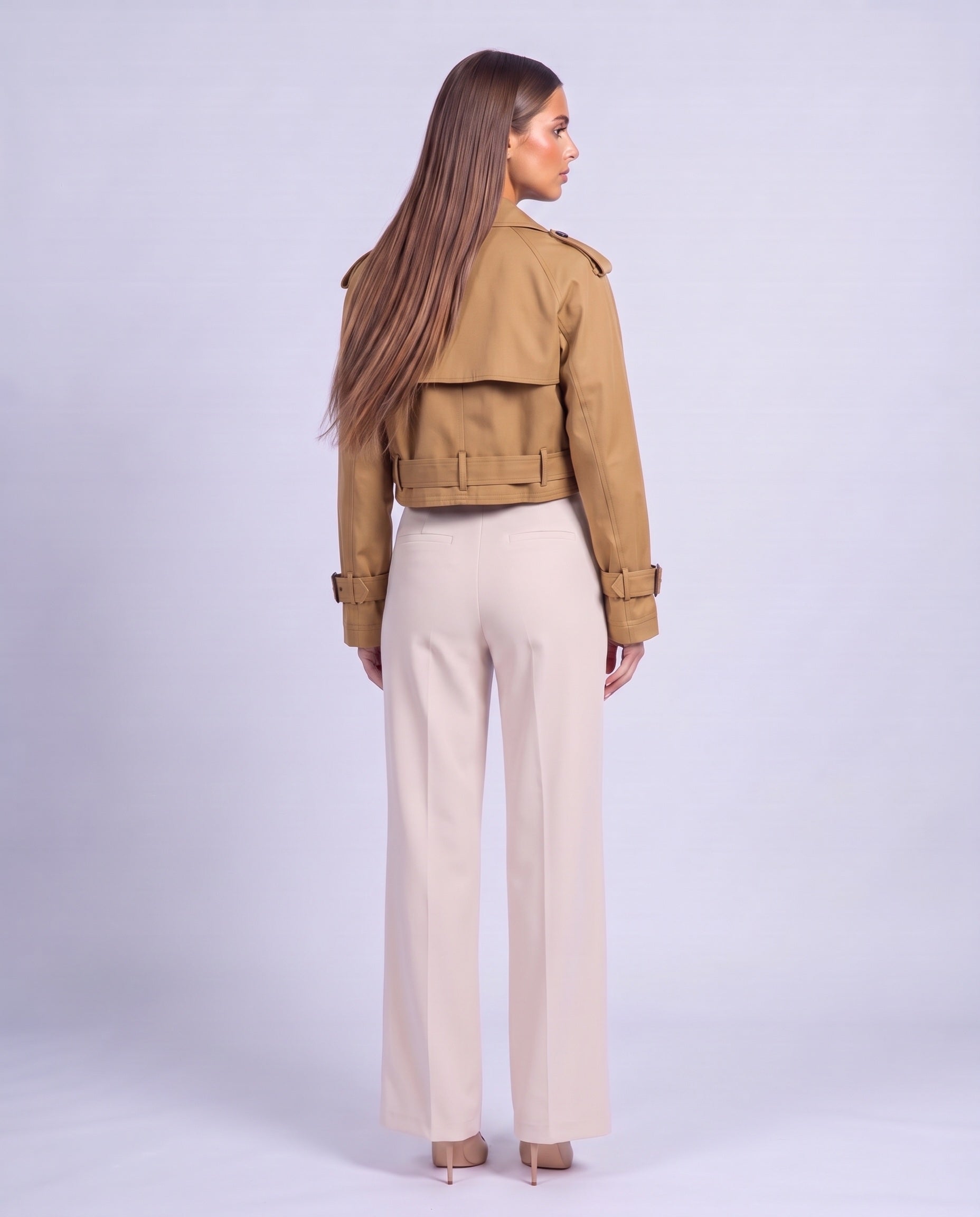 Cropped Utility Trench Coat Women's Belted Autumn Jacket - Brown