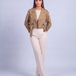 Cropped Utility Trench Coat Women's Belted Autumn Jacket - Brown