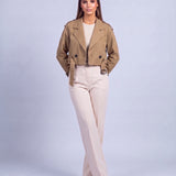 Cropped Utility Trench Coat Women's Belted Autumn Jacket - Brown
