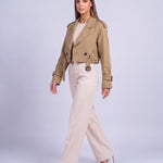 Cropped Utility Trench Coat Women's Belted Autumn Jacket - Brown