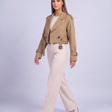 Cropped Utility Trench Coat Women's Belted Autumn Jacket - Brown