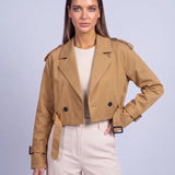 Cropped Utility Trench Coat Women's Belted Autumn Jacket - Brown