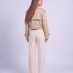 Cropped Utility Trench Coat Women's Belted Autumn Jacket - Khaki