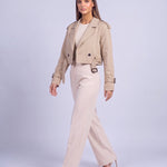 Cropped Utility Trench Coat Women's Belted Autumn Jacket - Khaki