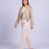 Cropped Utility Trench Coat Women's Belted Autumn Jacket - Khaki