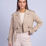 Cropped Utility Trench Coat Women's Belted Autumn Jacket - Khaki