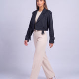 Cropped Utility Trench Coat Women's Belted Autumn Jacket - Navy Blue