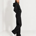 Black Zip Hoodie Cropped Fleece Lined Hooded Jacket for Women