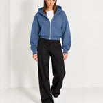 Blue Zip Hoodie Cropped Fleece Lined Hooded Jacket for Women