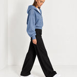 Blue Zip Hoodie Cropped Fleece Lined Hooded Jacket for Women