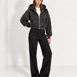 Charcoal Zip Hoodie Cropped Fleece Lined Hooded Jacket for Women