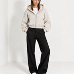 Grey Marl Zip Hoodie Cropped Fleece Lined Hooded Jacket for Women