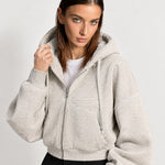Grey Marl Zip Hoodie Cropped Fleece Lined Hooded Jacket for Women