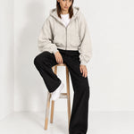 Grey Marl Zip Hoodie Cropped Fleece Lined Hooded Jacket for Women