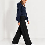 Navy Zip Hoodie Cropped Fleece Lined Hooded Jacket for Women