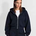 Navy Zip Hoodie Cropped Fleece Lined Hooded Jacket for Women