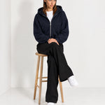 Navy Zip Hoodie Cropped Fleece Lined Hooded Jacket for Women