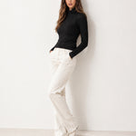 Black High Neck Jumper Crossover Collar Fitted Rib