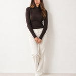 Chocolate High Neck Jumper Crossover Collar Fitted Rib