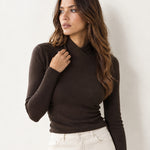 Chocolate High Neck Jumper Crossover Collar Fitted Rib