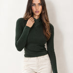 Dark Green High Neck Jumper Crossover Collar Fitted Rib
