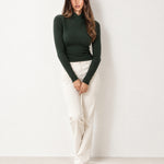 Dark Green High Neck Jumper Crossover Collar Fitted Rib